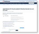 Apple Releases OS X Security Update for Mavericks, Mountain Lion, and Lion Users