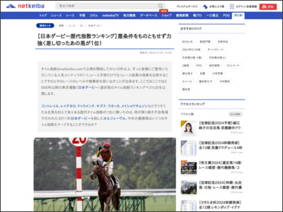 【日本ダービー歴代指数ランキング】悪条件をものともせず力強く差し切ったあの馬が1位！ | 競馬まとめ - netkeiba.com - netkeiba.com