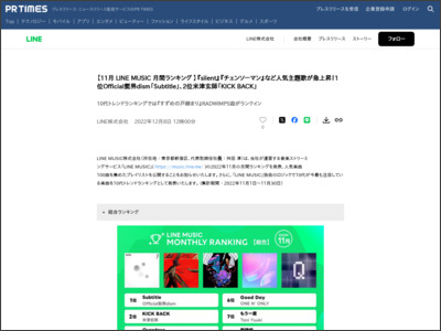 【11月 LINE MUSIC 月間ランキング 】『silent』『チェンソーマン ... - PR TIMES