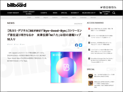【先ヨミ・デジタル】BE:FIRST「Bye-Good-Bye」ストリーミング首位返り咲きなるか 米津玄師「M八七」は初の速報トップ10入り | Daily News - Billboard JAPAN