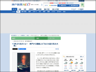 ３年ぶり光のショー 神戸から堪能した「なにわ淀川花火大会」 - 神戸新聞NEXT