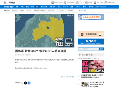 福島県 新型コロナ 新たに88人感染確認 - NHK NEWS WEB