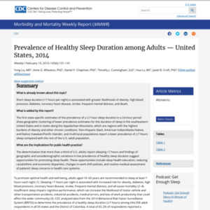 Prevalence of Healthy Sleep Duration among Adults ? United States, 2014