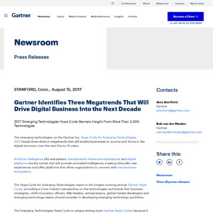 Gartner Identifies Three Megatrends That Will Drive Digital Business Into the Next Decade