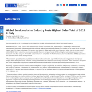 Global Semiconductor Industry Posts Highest Sales Total of 2013 in July