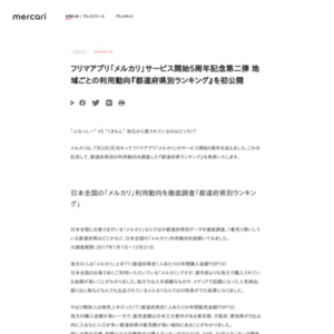日本全国の「メルカリ」利用動向を徹底調査「都道府県別ランキング」