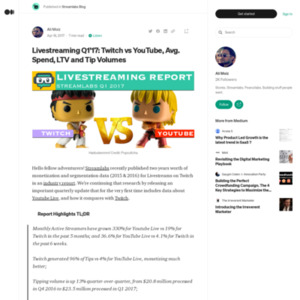 Livestreaming Q1'17: Twitch vs YouTube, Avg. Spend, LTV and Tip Volumes
